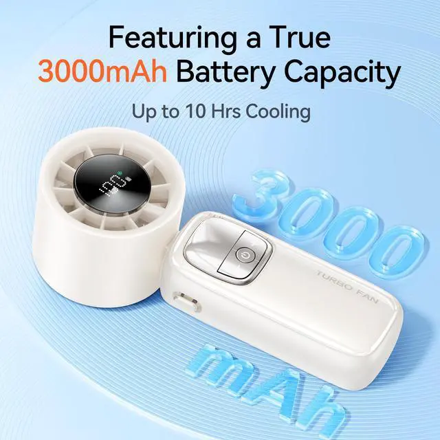 Alt view image 6 of 7 - 3-in-1 Portable Handheld Turbo Fan-100 Speeds, 15000 RPM, 10Hrs Cooling, LED Display, 90° Rotation, Travel Fan, Mini Foldable Hand Held Personal Fan for Women Men (white)