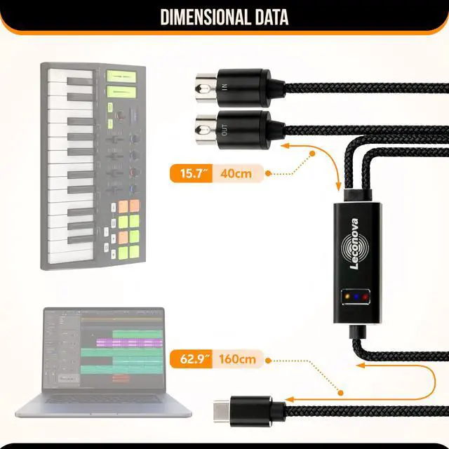 Alt view image 3 of 6 - MIDI to USB Cable USB-A/USB-C 2M 16 Channel MIDI Interface, Plug & Play for Keyboard/Synthesizer/Piano/Drum Machine, Compatible with Roland/Yamaha,Windows/Mac/Android,6.5 Ft(midi-USB-c)