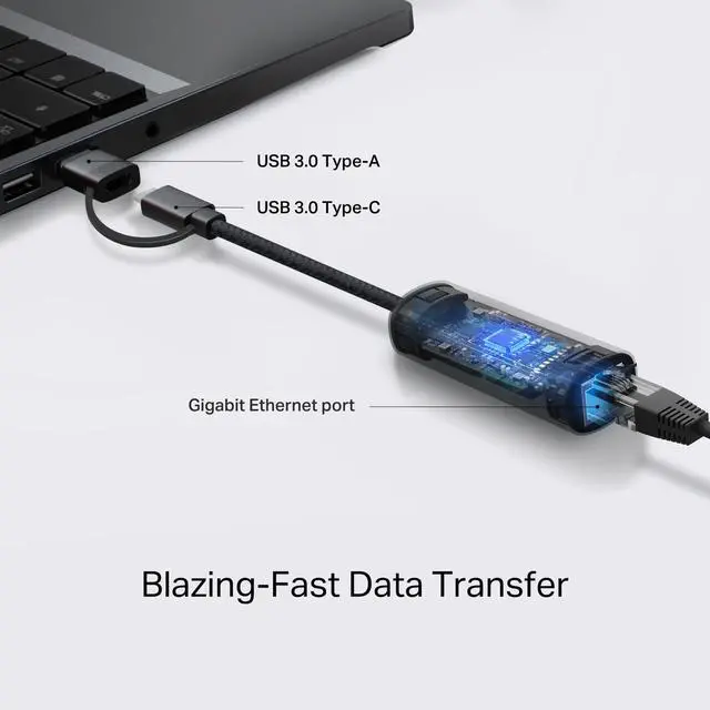 Alt view image 4 of 7 - 2-in-1 USB 3.0 & USB C to Ethernet Adapter, RJ45 Gigabit LAN, Plug & Play, Aluminum Case, Ethernet Adapter for Laptop, Thunderbolt 4/3 Compatible with Windows, Mac/iPad OS & More (UE310C)