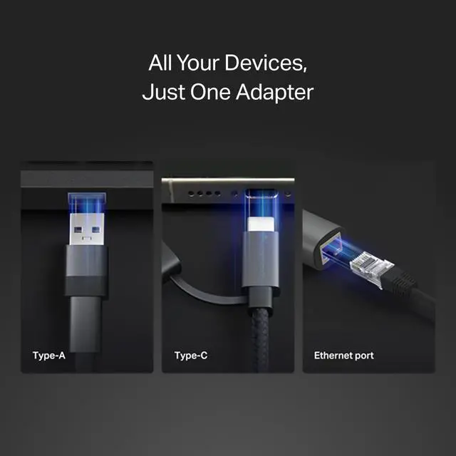 Alt view image 3 of 7 - 2-in-1 USB 3.0 & USB C to Ethernet Adapter, RJ45 Gigabit LAN, Plug & Play, Aluminum Case, Ethernet Adapter for Laptop, Thunderbolt 4/3 Compatible with Windows, Mac/iPad OS & More (UE310C)