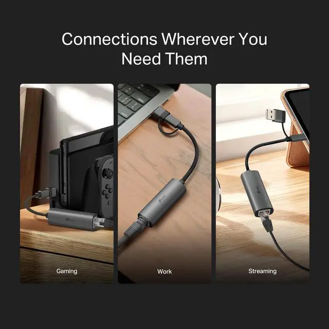 Alt view image 7 of 7 - 2-in-1 USB 3.0 & USB C to Ethernet Adapter, RJ45 Gigabit LAN, Plug & Play, Aluminum Case, Ethernet Adapter for Laptop, Thunderbolt 4/3 Compatible with Windows, Mac/iPad OS & More (UE310C)