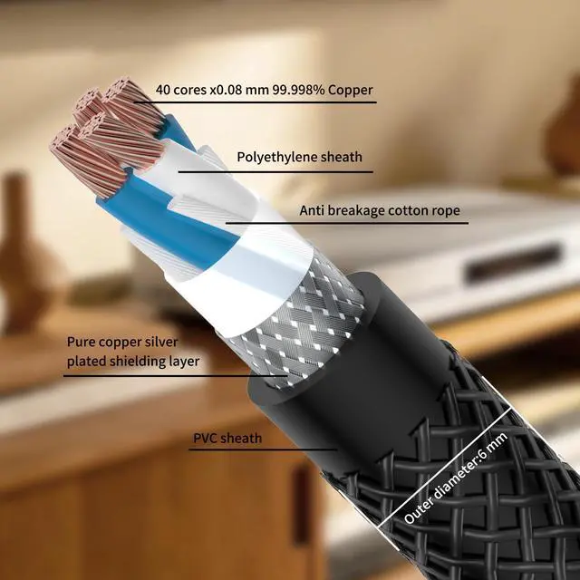 Alt view image 4 of 7 - HiFi USB Cable 3.3FT Type A Male to Type B Male Audio Digital Cable Printer Scanner Cord USB 2.0 for DAC, Decoder, Printer, Scanner