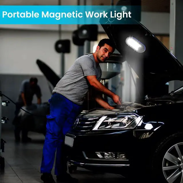 Alt view image 7 of 7 - 3-Pack LED Work Light | Portable Magnetic Work Light with Rotatable Hook, Magnetic Back & Push Button | Battery Operated Pocket Work Lights for Car Repairing, Emergency, Hiking, Camping