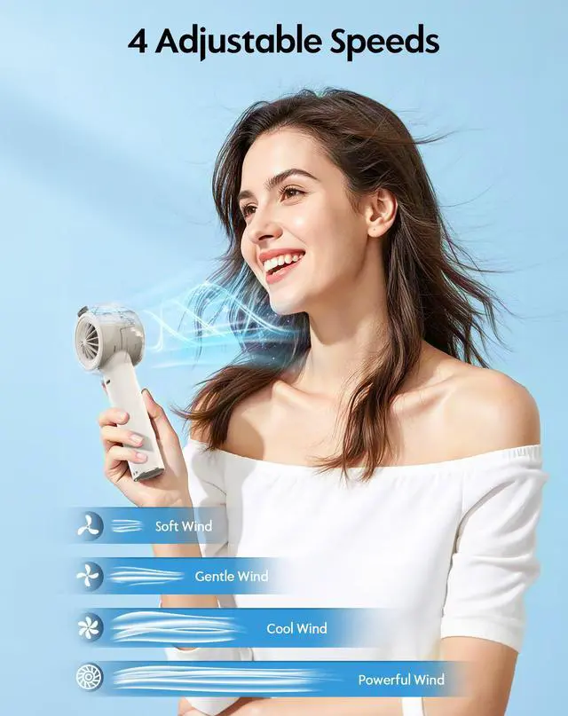 Alt view image 5 of 7 - Portable Misting Fan, Handheld Turbo Fan with Mist, 6000mAh Battery Rechargeable Personal Fans Mister 4-Speed, 25ml Water Spray Tank, Gifts for Women Men Home Office Travel Outdoor Camping