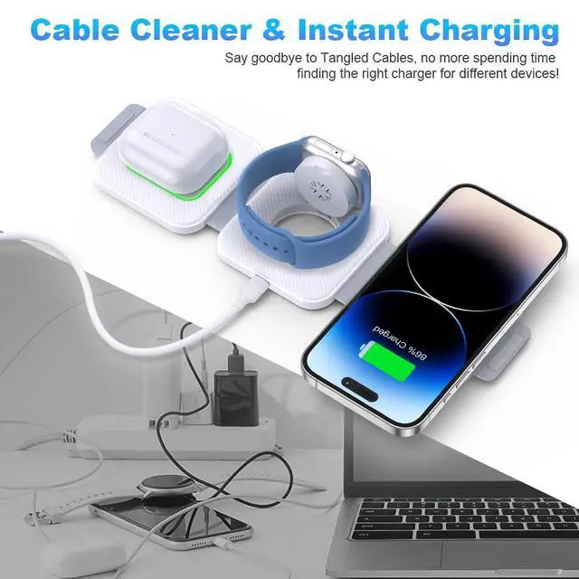 Alt view image 2 of 7 - Travel Essentials 3 in 1 Charging Station Dual Magnetic Wireless Charger for iPhone 17/16/15/14/13/12 Series and Apple Watch, Portable Charger for iPhone Watch and Airpods 4/3/2/Pro