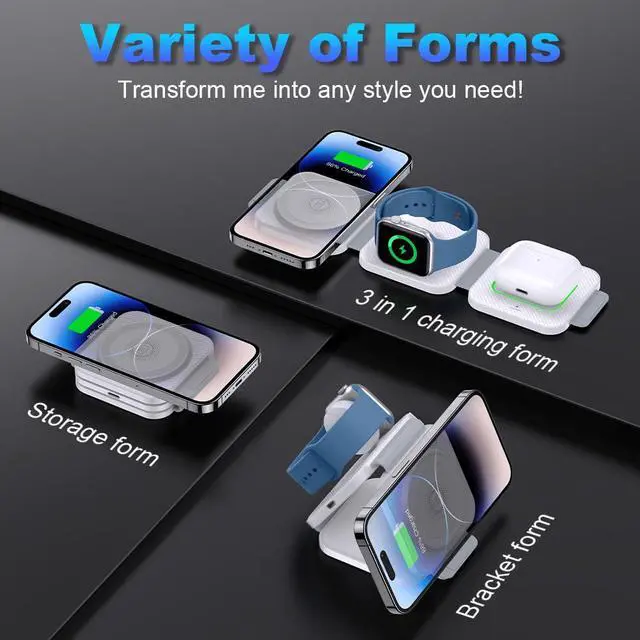 Alt view image 5 of 7 - Travel Essentials 3 in 1 Charging Station Dual Magnetic Wireless Charger for iPhone 17/16/15/14/13/12 Series and Apple Watch, Portable Charger for iPhone Watch and Airpods 4/3/2/Pro