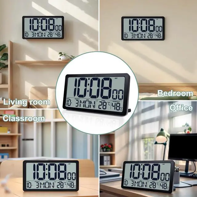 Alt view image 7 of 7 - Atomic Wall Clock Battery Operated,10.5 inch Digtial Desk Clock with Temperature and Humidity,Self-Setting Alarm Clocks with 57 Ringtones,Auto DST, Large LCD Display for Seniors Batteries Included