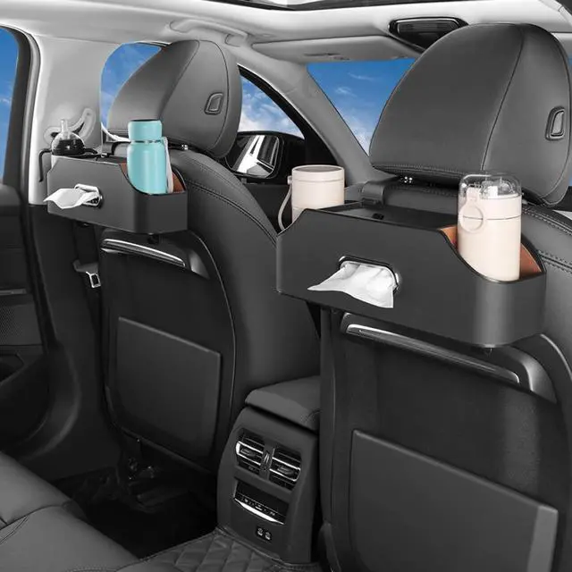 Alt view image 2 of 7 - Car Seat Back Organizer - Stylish & Functional Storage for Family Adventures - Cup Holders, Tissue Box & Hooks - Perfect for Kids, Road Trips & Travel (Black)
