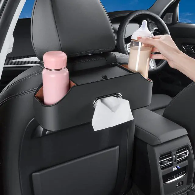 Alt view image 4 of 7 - Car Seat Back Organizer - Stylish & Functional Storage for Family Adventures - Cup Holders, Tissue Box & Hooks - Perfect for Kids, Road Trips & Travel (Black)
