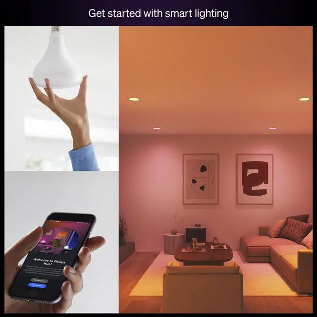 Alt view image 2 of 7 - Essential Smart LED BR30 Bulb 2-Pack, White and Color Ambiance, E26, 7.2W, 2200K-6500K, 650 Lumens, Dimmable LED Bulbs, Works with Alexa, Google Assistant, Apple Home