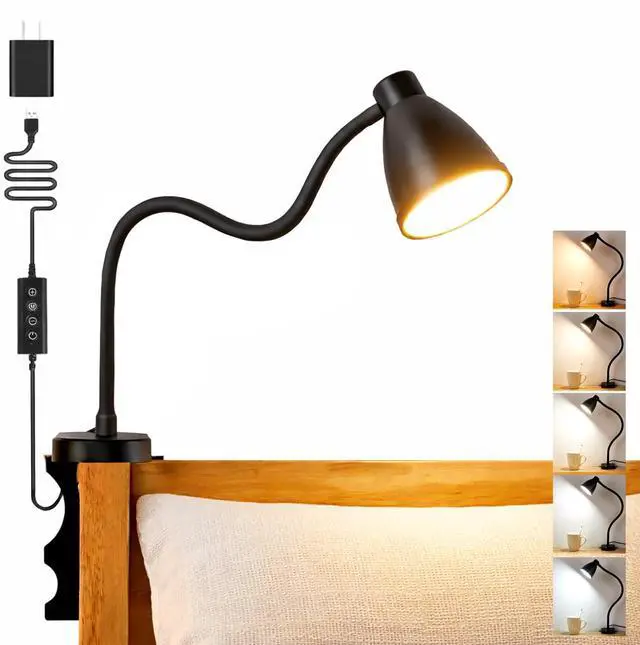 Main image of No Install Bedside Reading Light, Clip-Free Wall Mounted Lamp Black