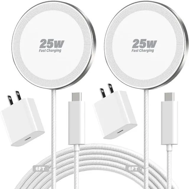 Main image of 25W Magnetic Wireless Charger, 6FT Fast Charging Pad Wireless Charge for iPhone 17 16 /AirPods3/2/Pro/for Galaxy S26 Ultra/Pixel 10 Series, Portable Charger for Desk& Travel(2Pack,Elegant White)