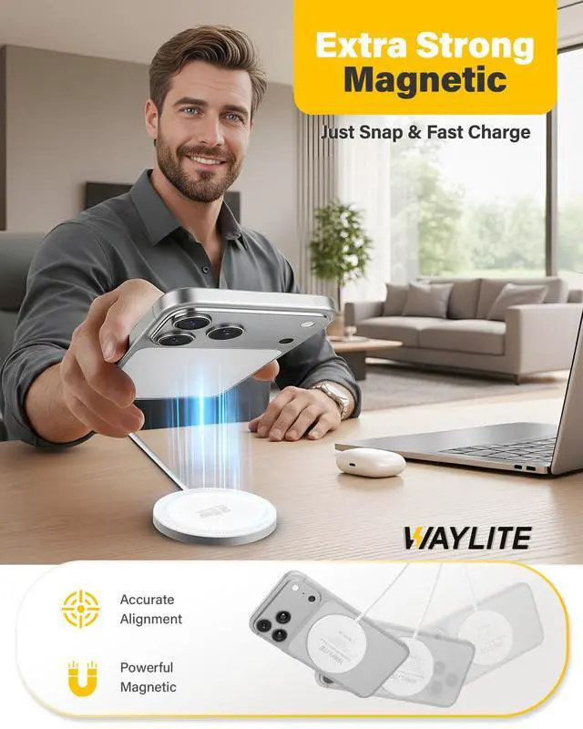 Alt view image 3 of 7 - 25W Magnetic Wireless Charger, 6FT Fast Charging Pad Wireless Charge for iPhone 17 16 /AirPods3/2/Pro/for Galaxy S26 Ultra/Pixel 10 Series, Portable Charger for Desk& Travel(2Pack,Elegant White)