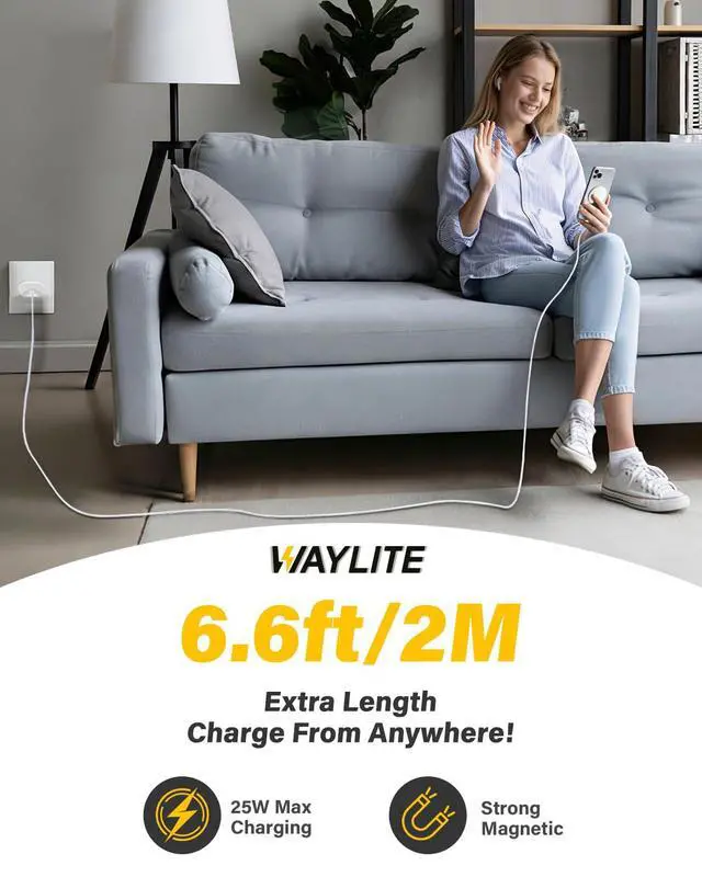 Alt view image 4 of 7 - 25W Magnetic Wireless Charger, 6FT Fast Charging Pad Wireless Charge for iPhone 17 16 /AirPods3/2/Pro/for Galaxy S26 Ultra/Pixel 10 Series, Portable Charger for Desk& Travel(2Pack,Elegant White)