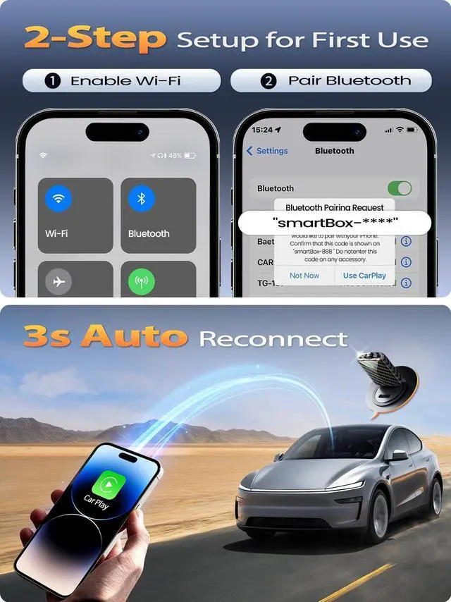 Alt view image 7 of 7 - Wireless CarPlay Adapter for Apple iPhone, Wired to Wireless for Daily Use
