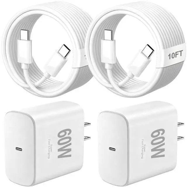 Main image of 60W Super Fast USB C Charger for Samsung,2Pack TypeC Android Phone PD Wall Charger Block,10FT Chargers Fast Charging USB-C Cord Compatible with Galaxy S26 Ultra/S26+/S26/S25 Ultra/S25+/S25/S24/S23/S22
