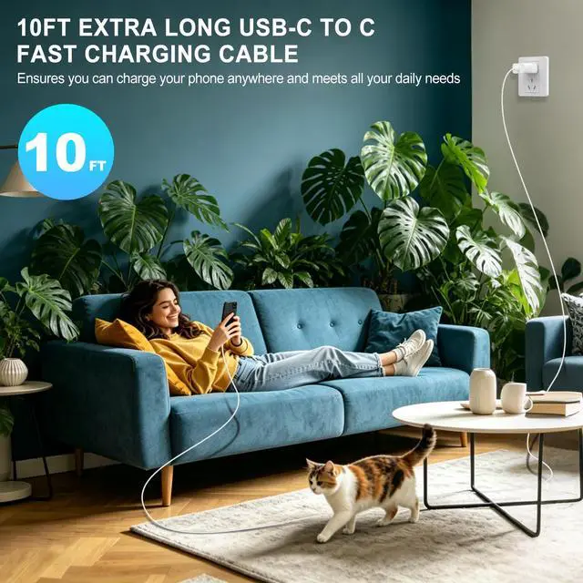 Alt view image 6 of 7 - 60W Super Fast USB C Charger for Samsung,2Pack TypeC Android Phone PD Wall Charger Block,10FT Chargers Fast Charging USB-C Cord Compatible with Galaxy S26 Ultra/S26+/S26/S25 Ultra/S25+/S25/S24/S23/S22