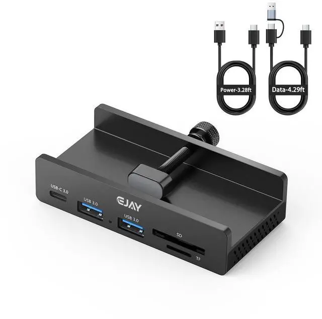 Main image of Clamp USB Hub Desk Mount, 5-in-1 Aluminum Mountable USB C Hub with SD/TF Card Reader, 59" Long Cable Under Desk USB Hub for iMac, MacBook, Floor PC, 5Gbps Desktop Hub, Black