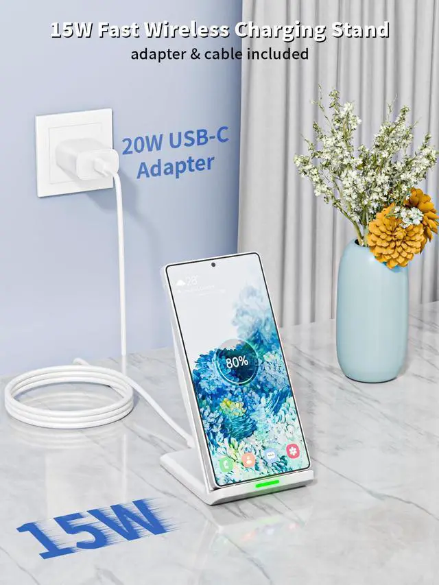 Alt view image 2 of 7 - Wireless Phone Charger Stand,15W Fast Android Wireless Charger Station for iPhone 17/17 Air/17 Pro Max/15/14/13, 15W Fast Charging for Samsung Galaxy S23 S22 S21 with 20W USB C Charging Block Adapter