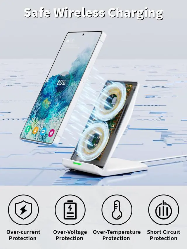 Alt view image 3 of 7 - Wireless Phone Charger Stand,15W Fast Android Wireless Charger Station for iPhone 17/17 Air/17 Pro Max/15/14/13, 15W Fast Charging for Samsung Galaxy S23 S22 S21 with 20W USB C Charging Block Adapter