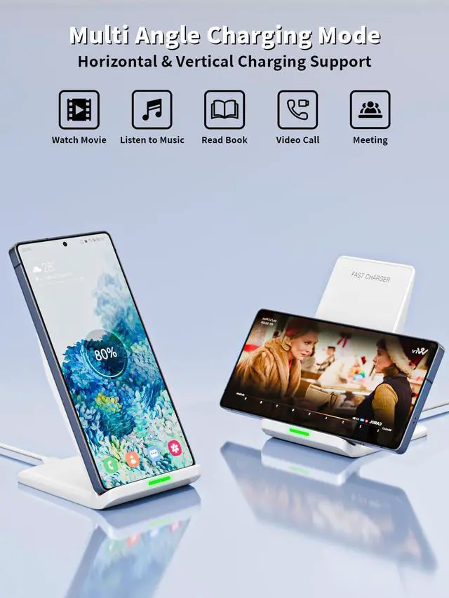 Alt view image 4 of 7 - Wireless Phone Charger Stand,15W Fast Android Wireless Charger Station for iPhone 17/17 Air/17 Pro Max/15/14/13, 15W Fast Charging for Samsung Galaxy S23 S22 S21 with 20W USB C Charging Block Adapter