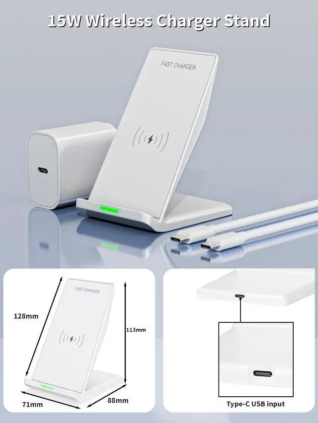Alt view image 5 of 7 - Wireless Phone Charger Stand,15W Fast Android Wireless Charger Station for iPhone 17/17 Air/17 Pro Max/15/14/13, 15W Fast Charging for Samsung Galaxy S23 S22 S21 with 20W USB C Charging Block Adapter