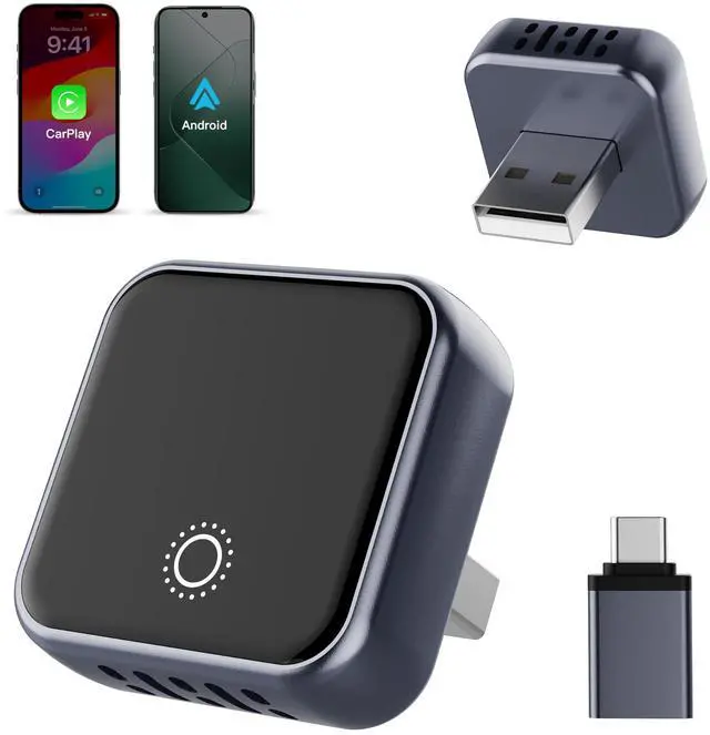 Main image of 2026 Upgraded 2in1 Mini Wireless CarPlay & Android Auto Adapter, Convert Wired Car Play to Wireless for Cars with USB/Type-C Port, Plug & Play USB Dongle Compatible for Apple iPhone & Android Devices