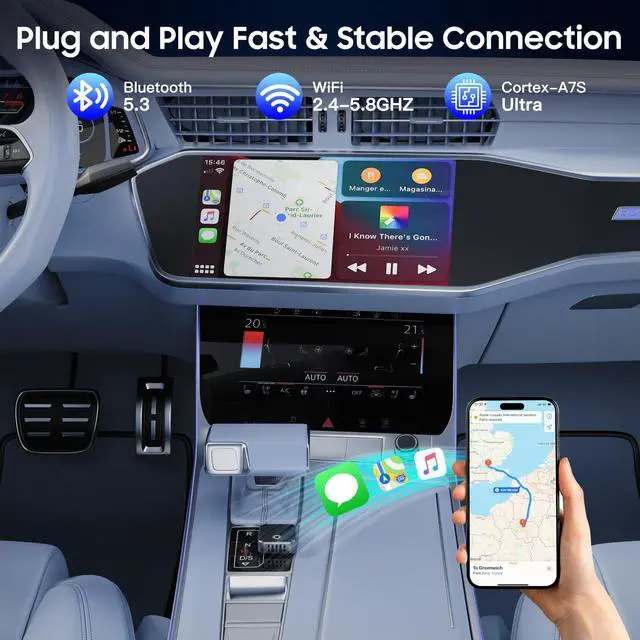 Alt view image 5 of 6 - 2026 Upgraded 2in1 Mini Wireless CarPlay & Android Auto Adapter, Convert Wired Car Play to Wireless for Cars with USB/Type-C Port, Plug & Play USB Dongle Compatible for Apple iPhone & Android Devices