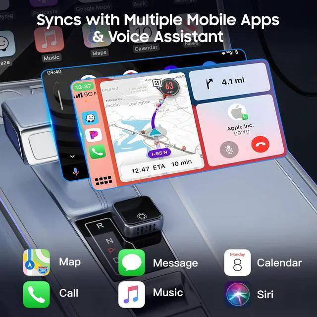 Alt view image 2 of 6 - 2026 Upgraded 2in1 Mini Wireless CarPlay & Android Auto Adapter, Convert Wired Car Play to Wireless for Cars with USB/Type-C Port, Plug & Play USB Dongle Compatible for Apple iPhone & Android Devices