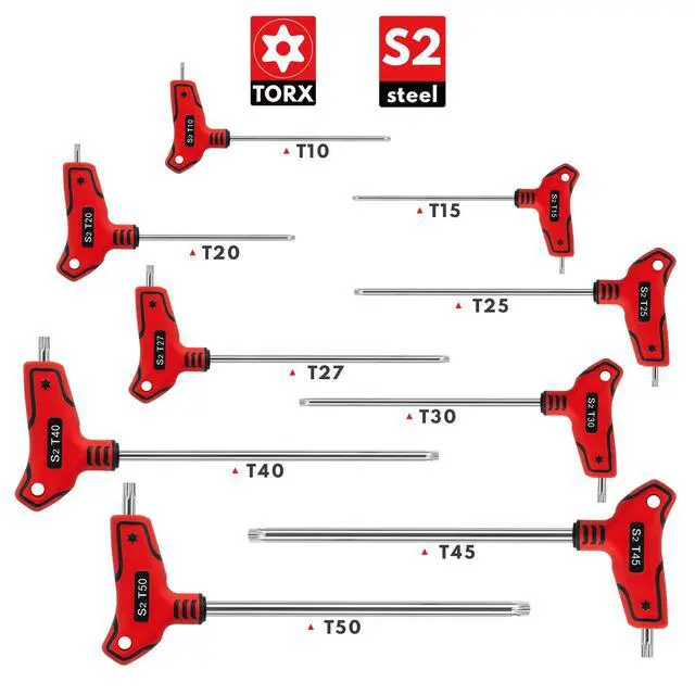 Alt view image 3 of 6 - 9PC T Handle Torx Wrench Set, S2 Steel, T10 - T50 Tamper Proof Star Key Set