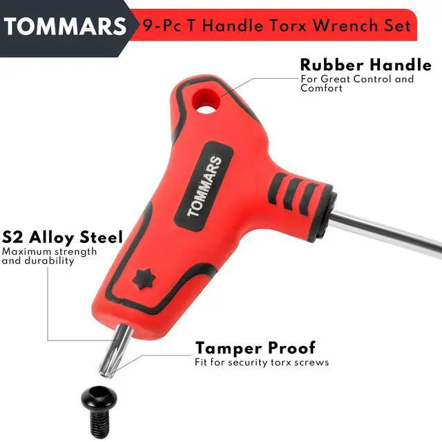 Alt view image 4 of 6 - 9PC T Handle Torx Wrench Set, S2 Steel, T10 - T50 Tamper Proof Star Key Set