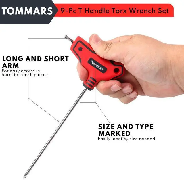 Alt view image 5 of 6 - 9PC T Handle Torx Wrench Set, S2 Steel, T10 - T50 Tamper Proof Star Key Set
