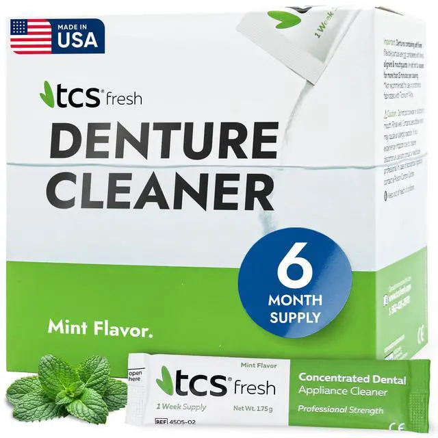 Main image of Fresh Denture Cleaner Professional Strength Concentrated Cleanser Mint Powder for Dental Cleaning For Dentures, Night Guards, Aligners & Retainer Cleaner 24 Packets (6 Month Supply)