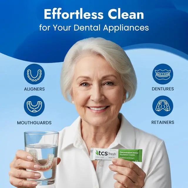 Alt view image 3 of 7 - Fresh Denture Cleaner Professional Strength Concentrated Cleanser Mint Powder for Dental Cleaning For Dentures, Night Guards, Aligners & Retainer Cleaner 24 Packets (6 Month Supply)