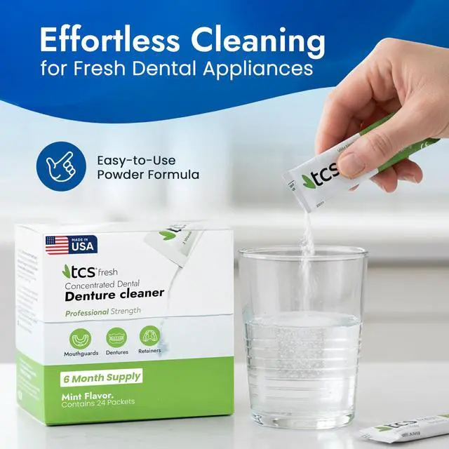 Alt view image 7 of 7 - Fresh Denture Cleaner Professional Strength Concentrated Cleanser Mint Powder for Dental Cleaning For Dentures, Night Guards, Aligners & Retainer Cleaner 24 Packets (6 Month Supply)