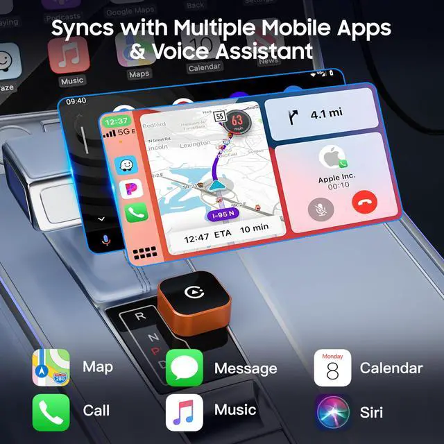 Alt view image 2 of 6 - 2026 2-in-1 Wired to Wireless CarPlay Android Auto Adapter, USB/Type-C Plug & Play Car Dongle, Fast Auto Connect & Stable Signal for Apple iPhone & Android