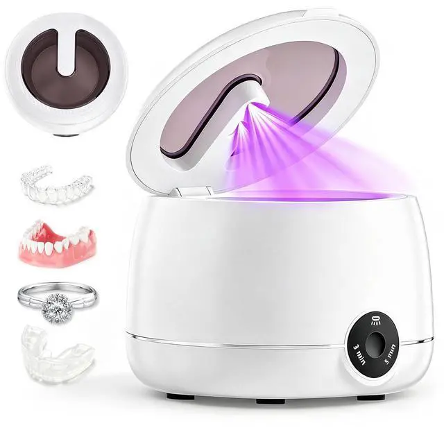 Main image of Ultrasonic Retainer Cleaner, Retainer Cleaner Machine for Dentures & Invisalign, 45kHz UV Dental Cleaner Removes Stains & Buildup, 3 Modes, 200ml for Aligners, Mouth Guards