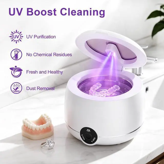 Alt view image 2 of 7 - Ultrasonic Retainer Cleaner, Retainer Cleaner Machine for Dentures & Invisalign, 45kHz UV Dental Cleaner Removes Stains & Buildup, 3 Modes, 200ml for Aligners, Mouth Guards