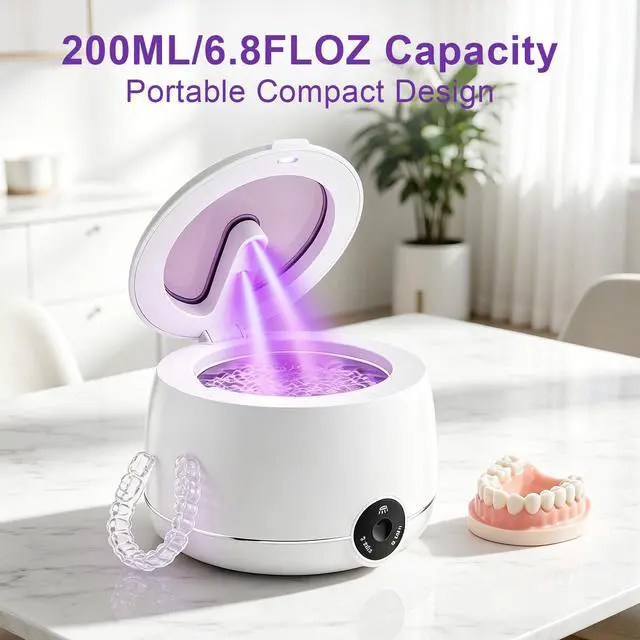 Alt view image 3 of 7 - Ultrasonic Retainer Cleaner, Retainer Cleaner Machine for Dentures & Invisalign, 45kHz UV Dental Cleaner Removes Stains & Buildup, 3 Modes, 200ml for Aligners, Mouth Guards