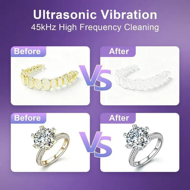 Alt view image 4 of 7 - Ultrasonic Retainer Cleaner, Retainer Cleaner Machine for Dentures & Invisalign, 45kHz UV Dental Cleaner Removes Stains & Buildup, 3 Modes, 200ml for Aligners, Mouth Guards