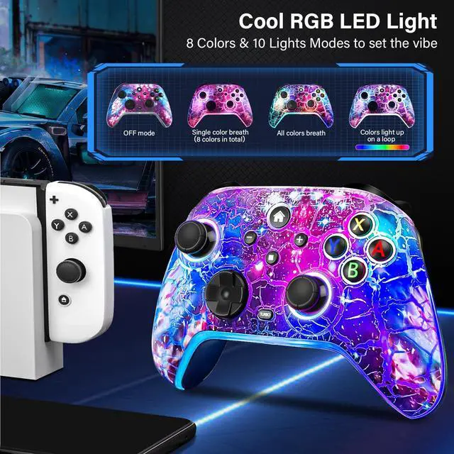 Alt view image 3 of 7 - Switch Controllers for Nitendo Switch/Lite/OLED, 1200mAh Wireless Switch Pro Controller, 10 Colors Light & Cool Nebula Design, Switch Turbo controller with Vibration/Motion Control/Turbo/Gyro/Wake up