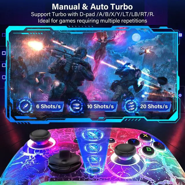 Alt view image 5 of 7 - Switch Controllers for Nitendo Switch/Lite/OLED, 1200mAh Wireless Switch Pro Controller, 10 Colors Light & Cool Nebula Design, Switch Turbo controller with Vibration/Motion Control/Turbo/Gyro/Wake up