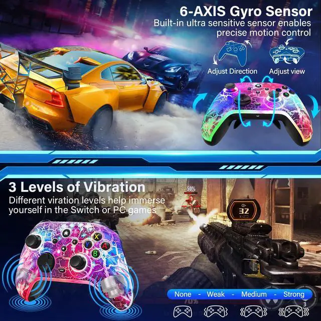 Alt view image 6 of 7 - Switch Controllers for Nitendo Switch/Lite/OLED, 1200mAh Wireless Switch Pro Controller, 10 Colors Light & Cool Nebula Design, Switch Turbo controller with Vibration/Motion Control/Turbo/Gyro/Wake up