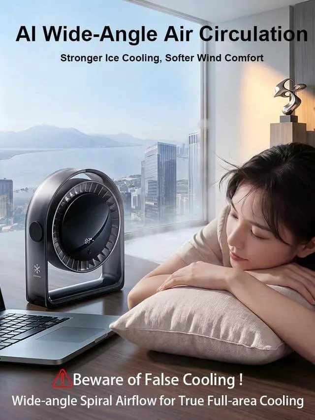 Alt view image 5 of 7 - 2026 New Desk Fan, Quiet Air Circulator Mini Fan for Bedroom, Portable Smart Display USB Fan, 4 Speeds Strong Airflow, 120°Tilt, Small Desktop Table Fans For Office Bedside Room, Translucent Black