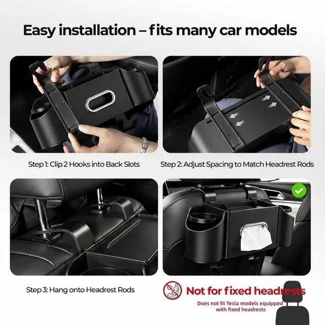 Alt view image 6 of 7 - Back Seat Car Organizer, Nappa Leather Car Seat Organizer with Cup Holders and Tissue Box, Premium Hanging Storage Bag for SUV Truck Road Trip (Black)