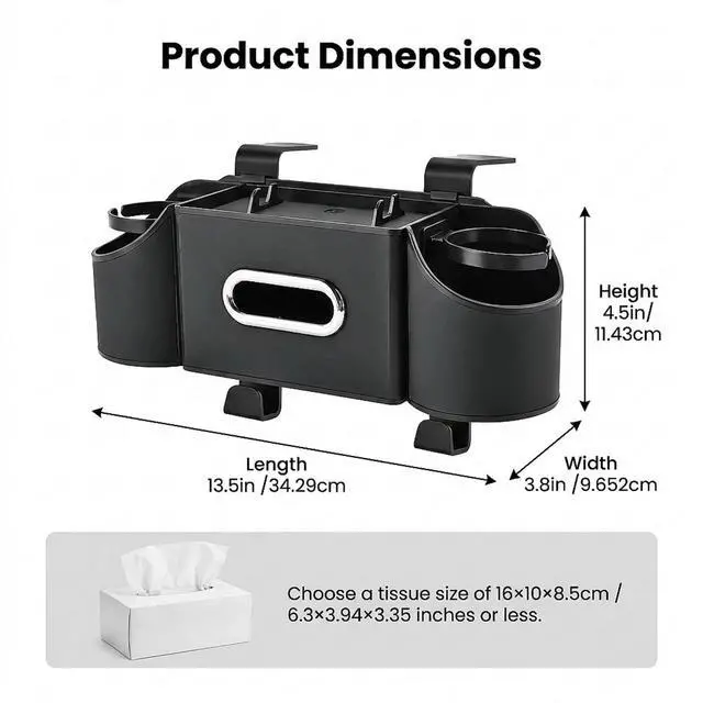Alt view image 7 of 7 - Back Seat Car Organizer, Nappa Leather Car Seat Organizer with Cup Holders and Tissue Box, Premium Hanging Storage Bag for SUV Truck Road Trip (Black)