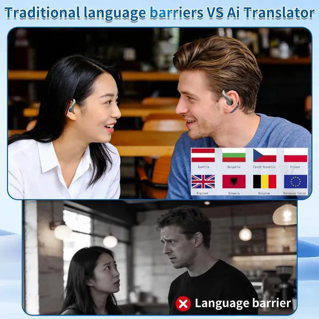 Alt view image 7 of 7 - AI Translation Earbuds Real Time, 144 Languages Translator Earbuds, Bluetooth Open-Ear Translating Earbuds with 30H Playtime, Instant Voice Translator Device for Travel, Business, Learning, Black