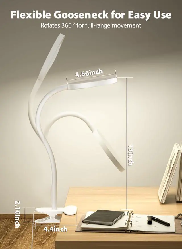 Alt view image 4 of 6 - White Clip On Reading Light, 450LM Book Light, CRI95, 3 Modes Stepless Dim