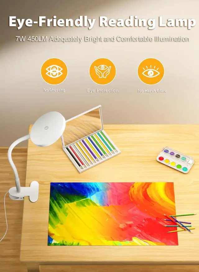 Alt view image 2 of 6 - White Clip On Reading Light, 450LM Book Light, CRI95, 3 Modes Stepless Dim