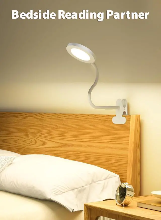 Alt view image 6 of 6 - White Clip On Reading Light, 450LM Book Light, CRI95, 3 Modes Stepless Dim
